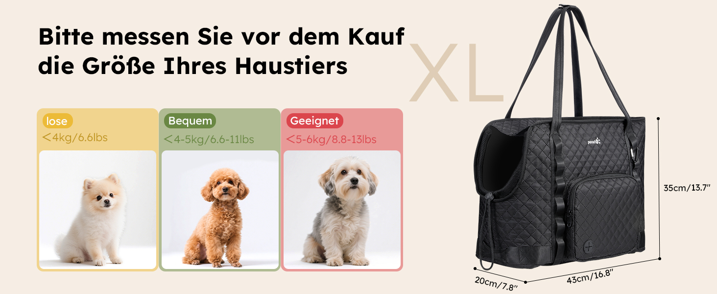 Транспортна сумка для собак Pecute, чорна XL, до 6 кг, 43x35x20 см