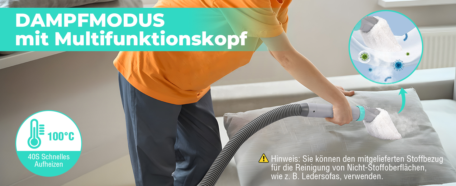 миюча пилосос з паровою функцією HAUSHOF StainZapper Vapo, для килимів, диванів, авто, з підігрівом води та високою температурою пари, з миючим засобом