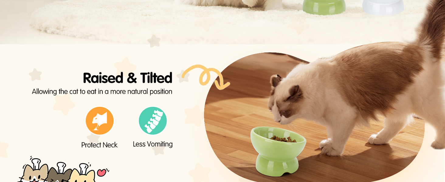 Керамічні годівниці для котів Nobleza (2 шт) з нахилом 15°, анти-блювотні, для корму та води, підходять для котів та маленьких собак, білий колір