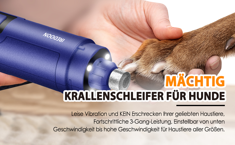 Шліфувальник для собак Profi Krallenschleifer: 3 швидкості, 4 LED-лампи, тихий, акумуляторний, для великих, середніх та маленьких собак (блакитний)