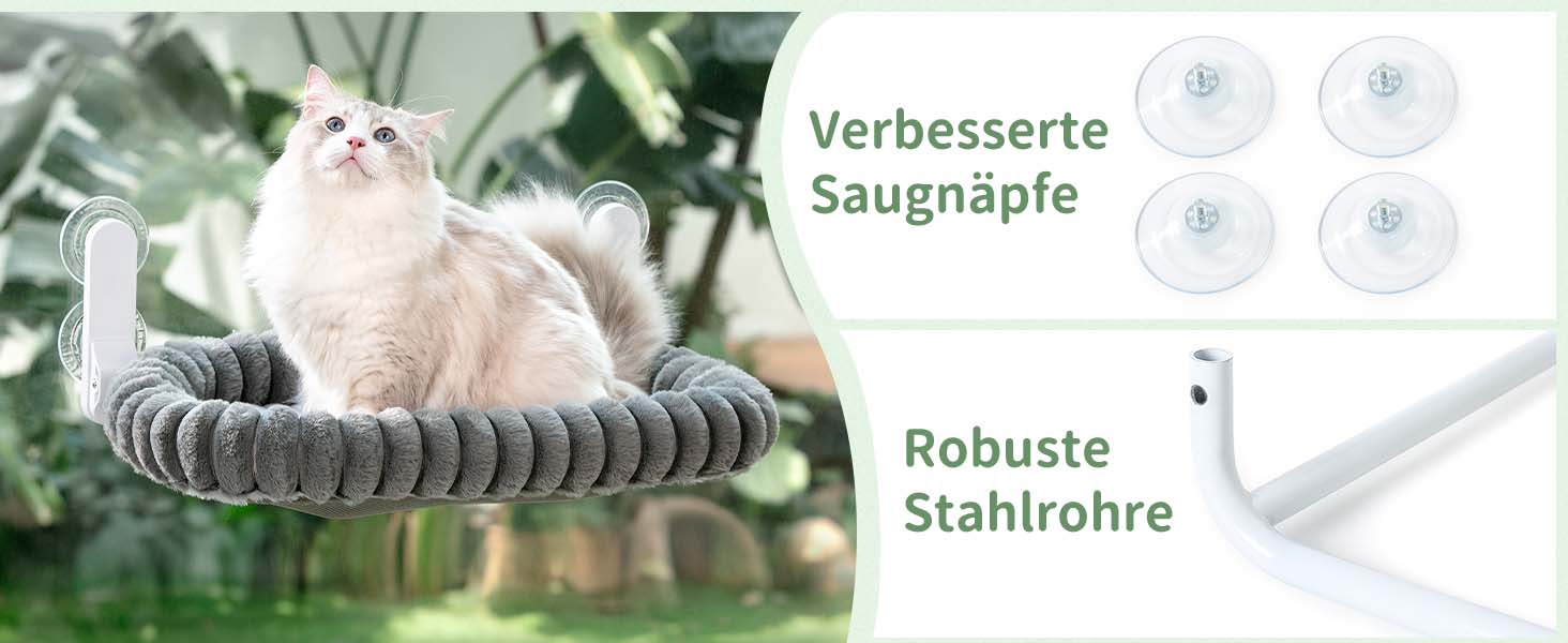 Лежанка для котів GUUSII HOE на вікно, складна, до 18 кг, з кріпленням на присосках, знімний чохол (білий, сірий)