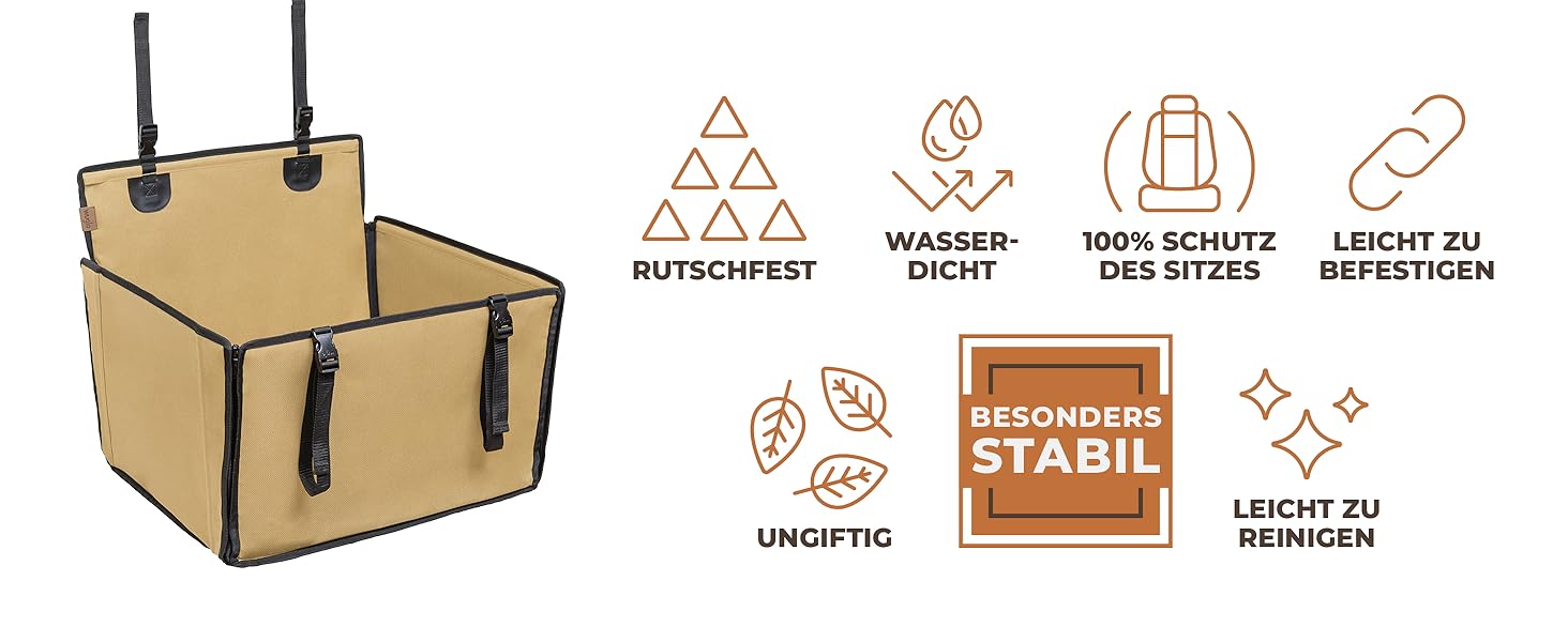 Автокрісло для собак Wuglo Extra Stabiler – надійне, водонепроникне автокрісло для собак середніх розмірів до 18 кг, бежеве