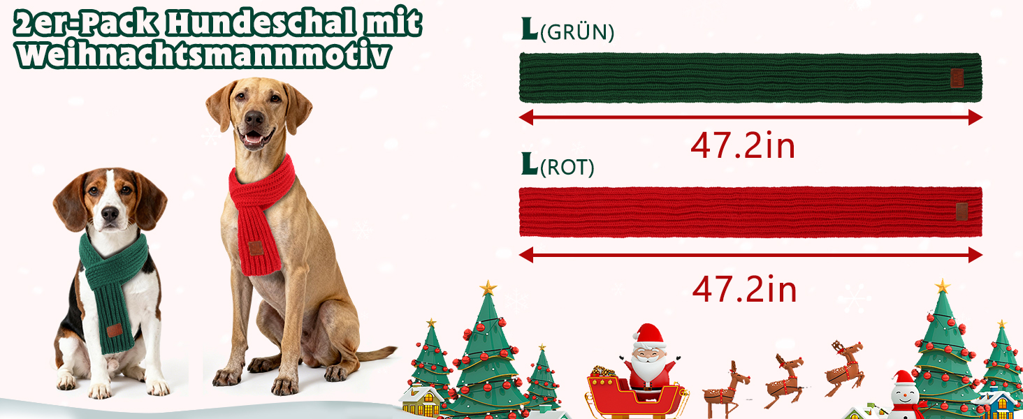 Новорічна шапка для собак та костюми для собак на Різдво. Шапка та шарфи для собак великих та середніх порід (червоний та зелений шарф)