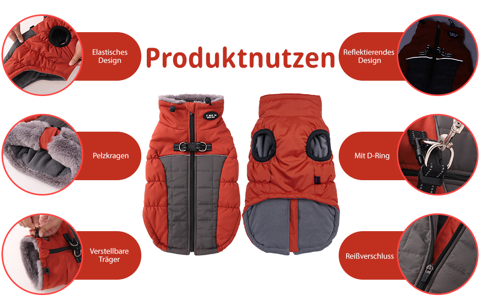 Тепла зимова жилетка для собак Savlot з D-кільцем (3XL, червона)