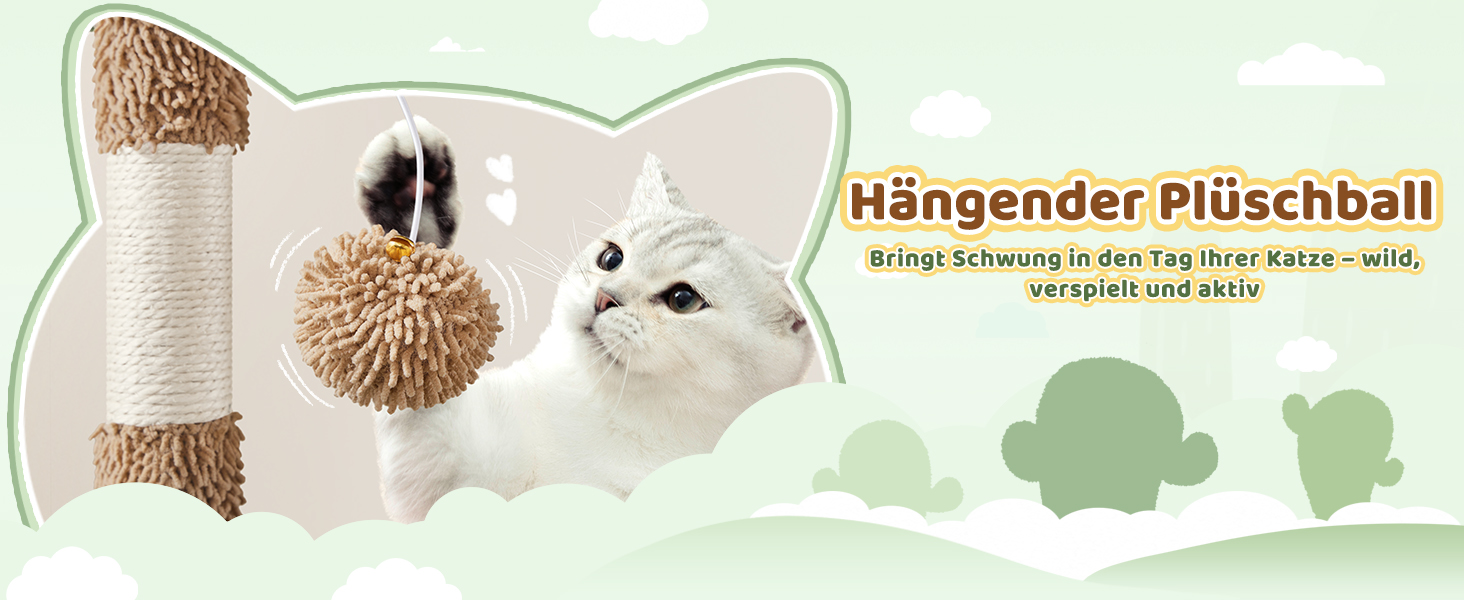 Дім-когтеточка для котів Yaheetech Kaktus: стабільна конструкція, оглядові платформи, печера, лежанка, сизаль, бежево-коричневий (коричнево-зелений, M)