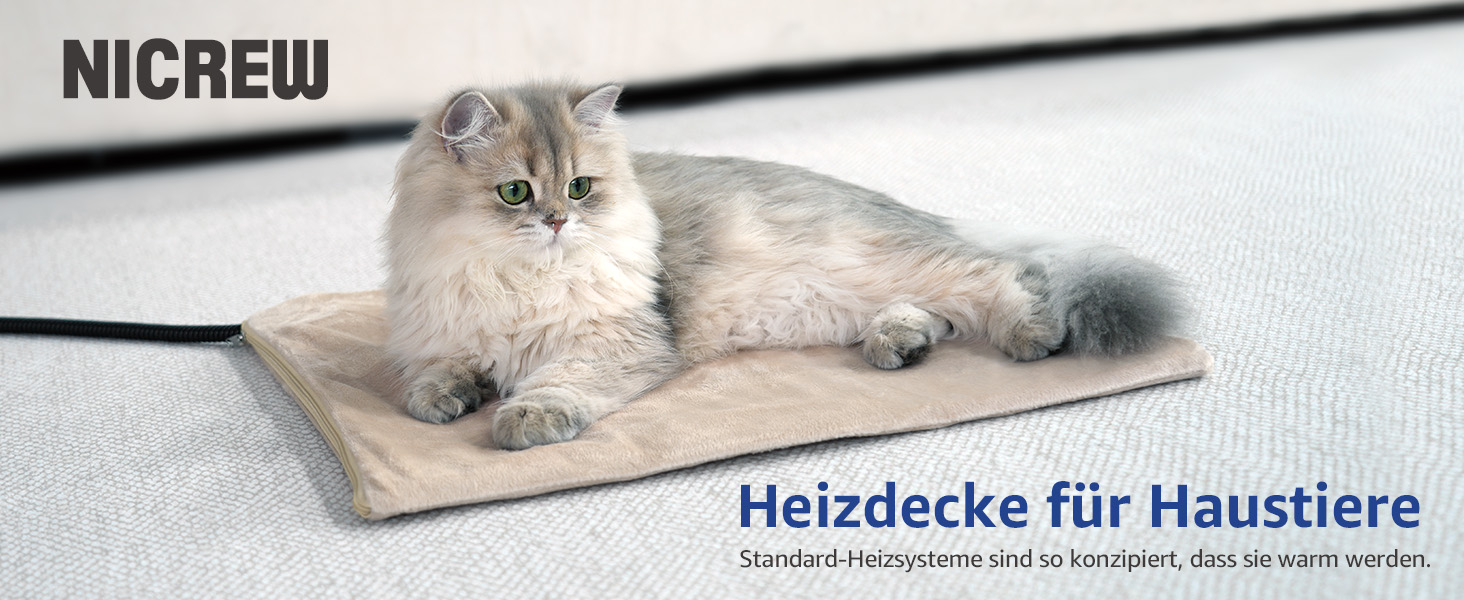 Кішечковий та собачий килимок NICREW з підігрівом 40x45 см, стабільна температура, антигризунковий кабель, хакі, 30 Вт