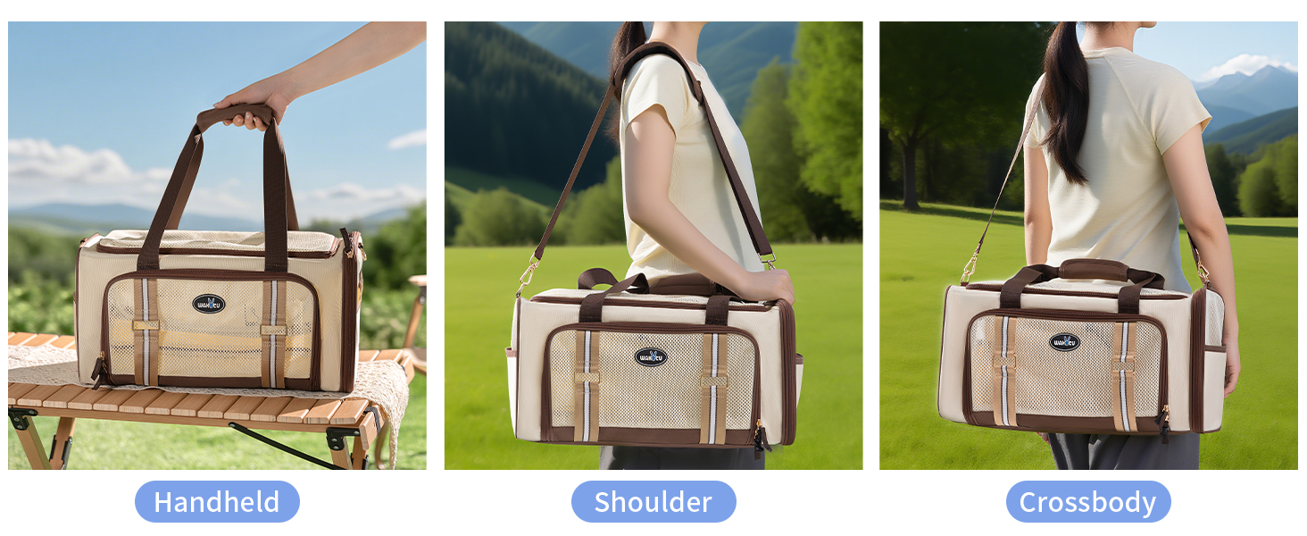 Транспортна сумка для котів Wakytu, схвалена авіакомпаніями, розширювана, м'яка переноска для кошенят та маленьких собак з великим килимком