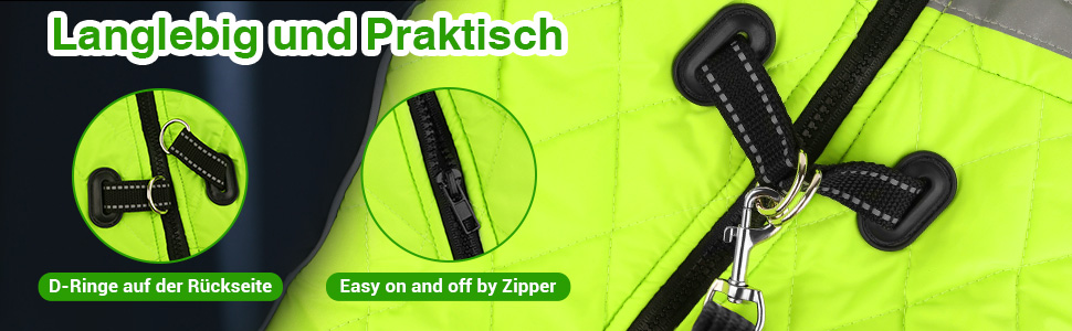 Зимова куртка для собак, водонепроникна, тепла, м'яка, вітрозахисна. З облаштуванням для повідка, світловідбиваюча, з блискавкою та регульованою застібкою. Для малих та середніх собак (Зелений, XL)