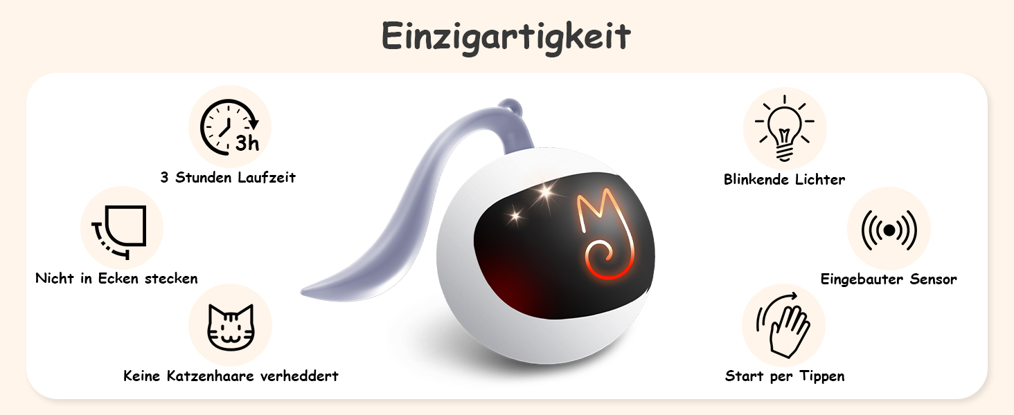 Інтерактивна іграшка для котів Migipaws: електричний м'ячик з пухнастим хвостом та іграшковою мишкою, акумуляторний, білий