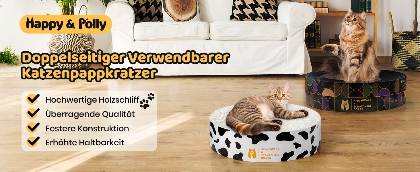 Кігтеточка Happy&Polly кругла з якісного картону, 2 в 1, двостороння, килимок для котів, іграшка, натуральний матеріал для сну/ігор/точіння кігтів, чорний колір, 40x40x10 см