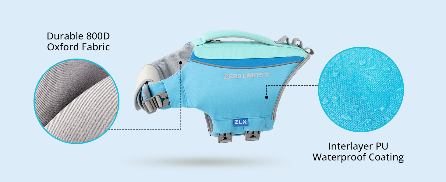 Спасальний жилет для собак ZLX Ripstop Blue L, для малих, середніх та великих собак, регульований, легкий, для плавання та водного відпочинку