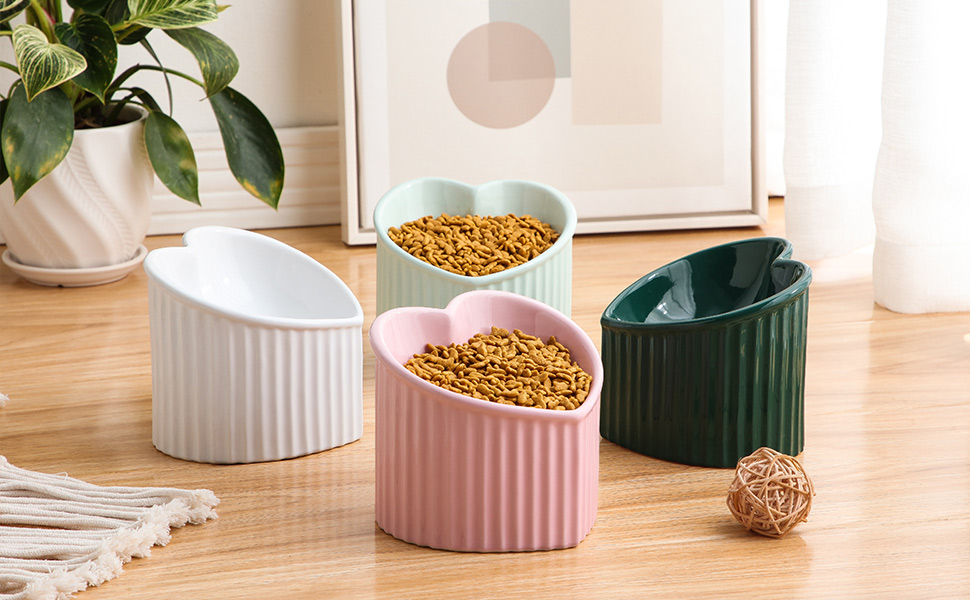 Підвищена годівниця для котів, керамічна - годівниця для котів з нахилом, анти-блювотний миска, 180 г, зелена