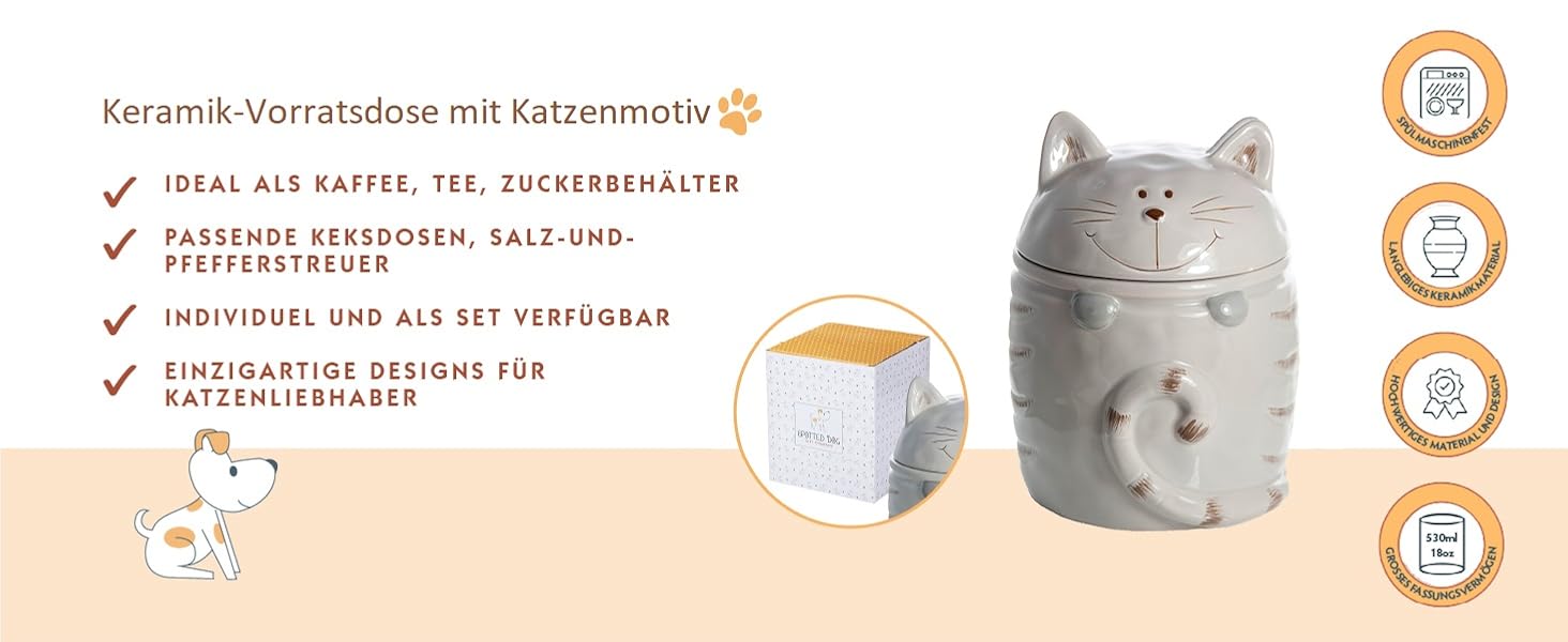 Набір керамічних контейнерів для зберігання Spotted Dog Gift Company, 2 шт. з кришкою, котячий дизайн, куховий декор, подарунок для любителів котів