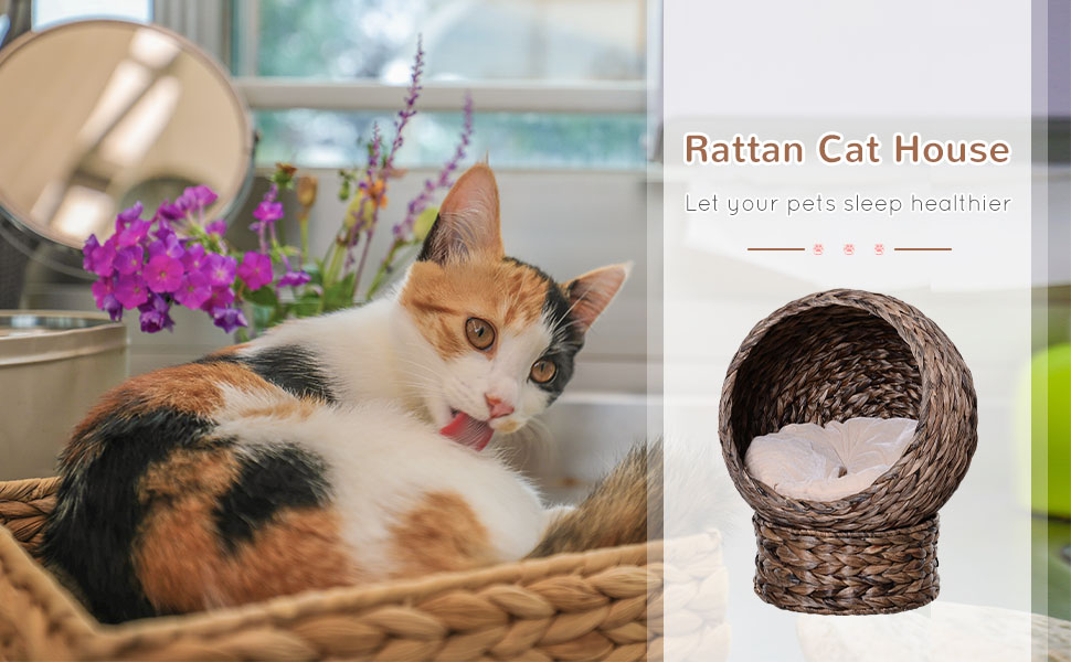 Кігтеточка-будиночок для котів PawHut з ротангу, 50 x 42 x 60 см, колір кавовий