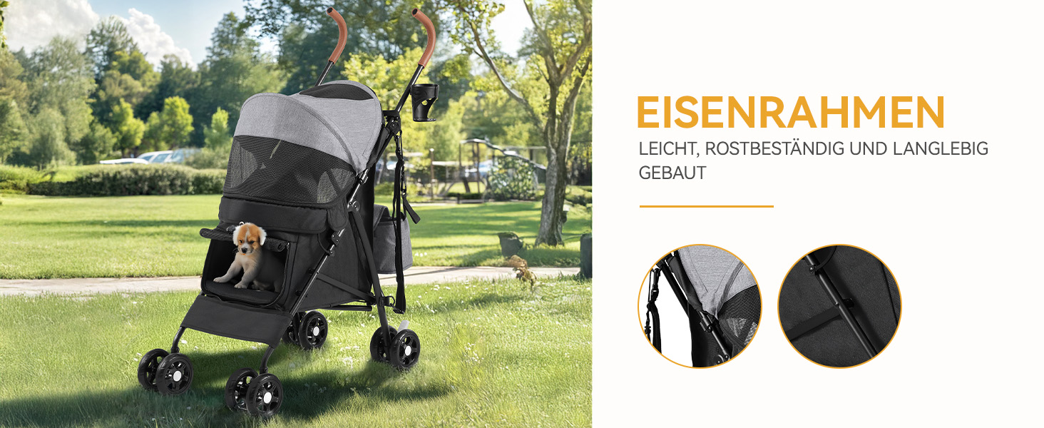 Візок для собак та котів DWVO - зручний та компактний, до 11,3 кг, сірий/чорний, 45x80x103 см