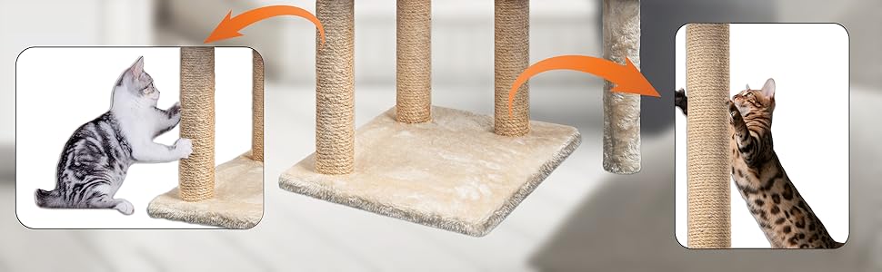 Кліматичний комплекс для котів Kratzbaum 145 см: кігтеточка, ігровий центр, платформа, лежанка, печера, сизаль, бежевий