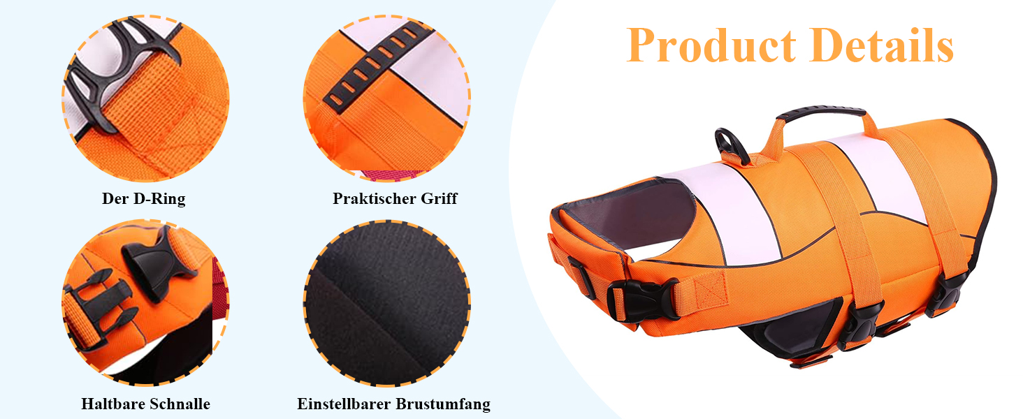 Жилет рятувальний для собак, блакитний XXL, регульований, для малих, середніх та великих собак