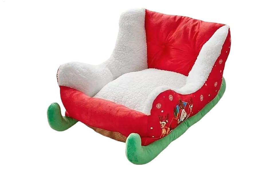 Ліжко для тварин у вигляді санча, 64x45x33 см. Зимове ліжко для собак, ліжко-санча для тварин, подушка-санча на Різдво. Для дому, балкону, внутрішнього та зовнішнього використання.