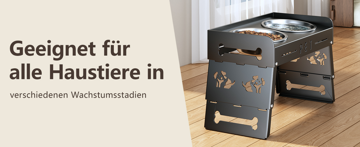 Підвищений годівниця для собак з 3 рівнями – 2 великі миски з нержавіючої сталі для маленьких, середніх та великих собак (Сірий)