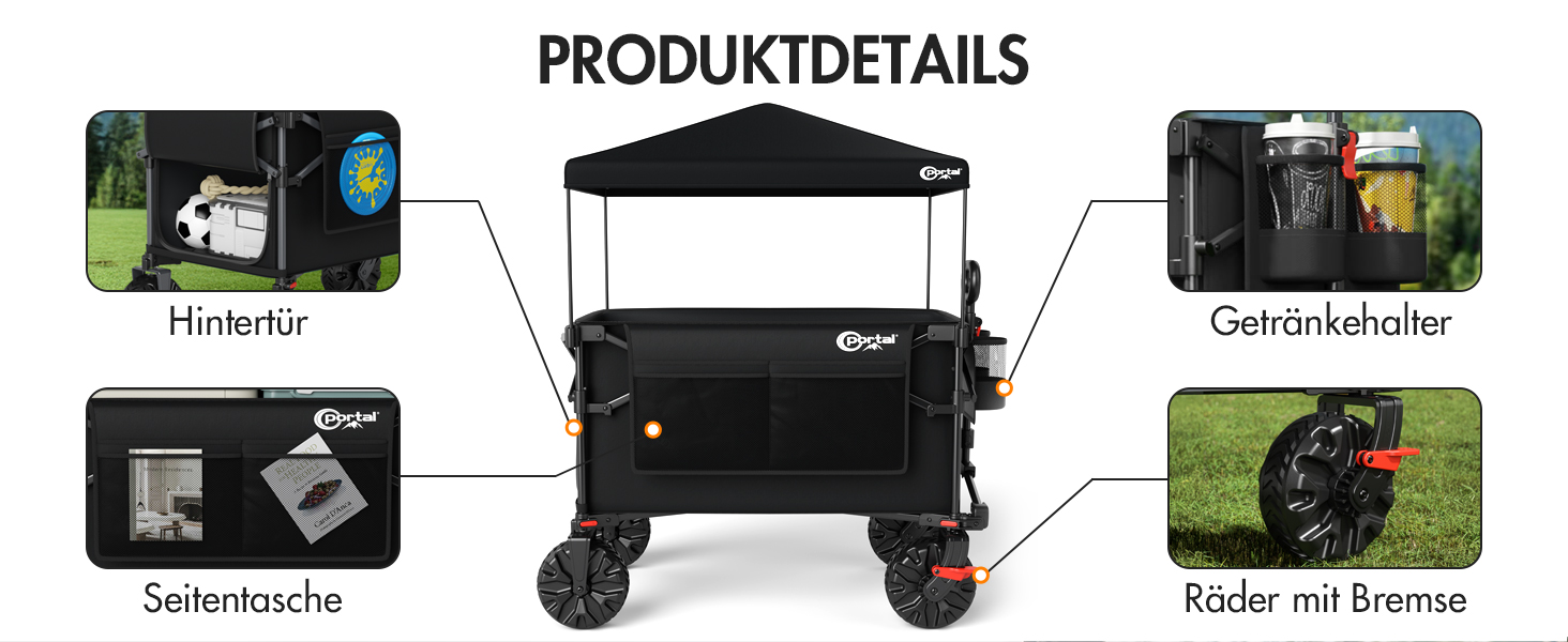 Портал складаний візок для покупок з дахом 350л, 122кг, чорний