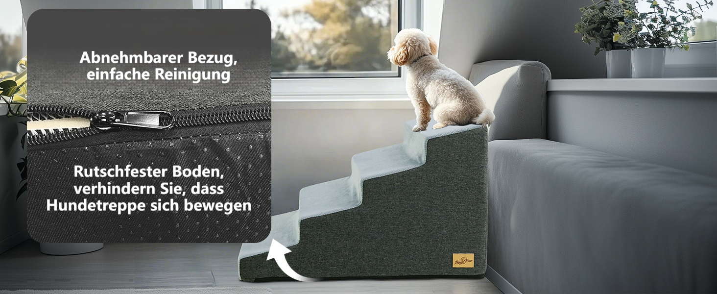 Сходинка для собак BingoPaw з 4 ступенями, 50 см, для ліжка та дивана, знімний чохол, антиковзаюче покриття, 72x40x50 см