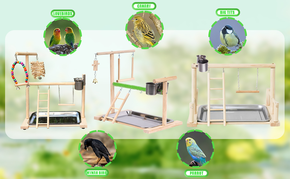 Ігровий комплекс Vogel Spielplatz для хвилястих попугаїв, з нержавіючою чашкою-годівницею, драбиною та підсідалом