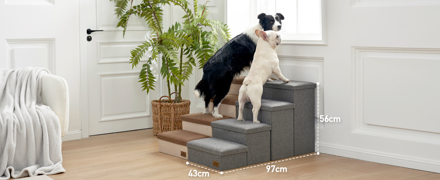 Сходинки для собак маленьких порід зі зберіганням, широкі, складані для ліжка та дивану, з неслизьким покриттям, вологостійкі (сірий, 43x97x56см, 4)
