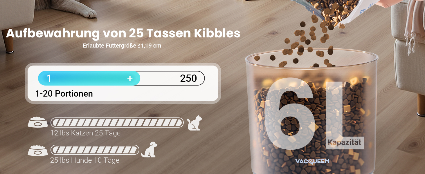 Автоматичний годівниця для котів з Wi-Fi та таймером, 6 л / 25 чашок, 3 миски, 3 пакети силікагелю, система проти застрягання, 2.4G Wi-Fi, запис голосу 10 секунд, чорний