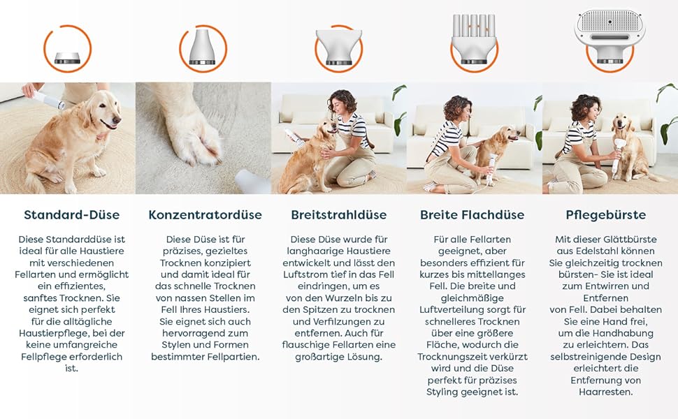 Фен для собак 5-в-1 900W | Фен-щітка для собак та котів | Безшумний, з іонізацією, для всіх порід | Сушарка для тварин