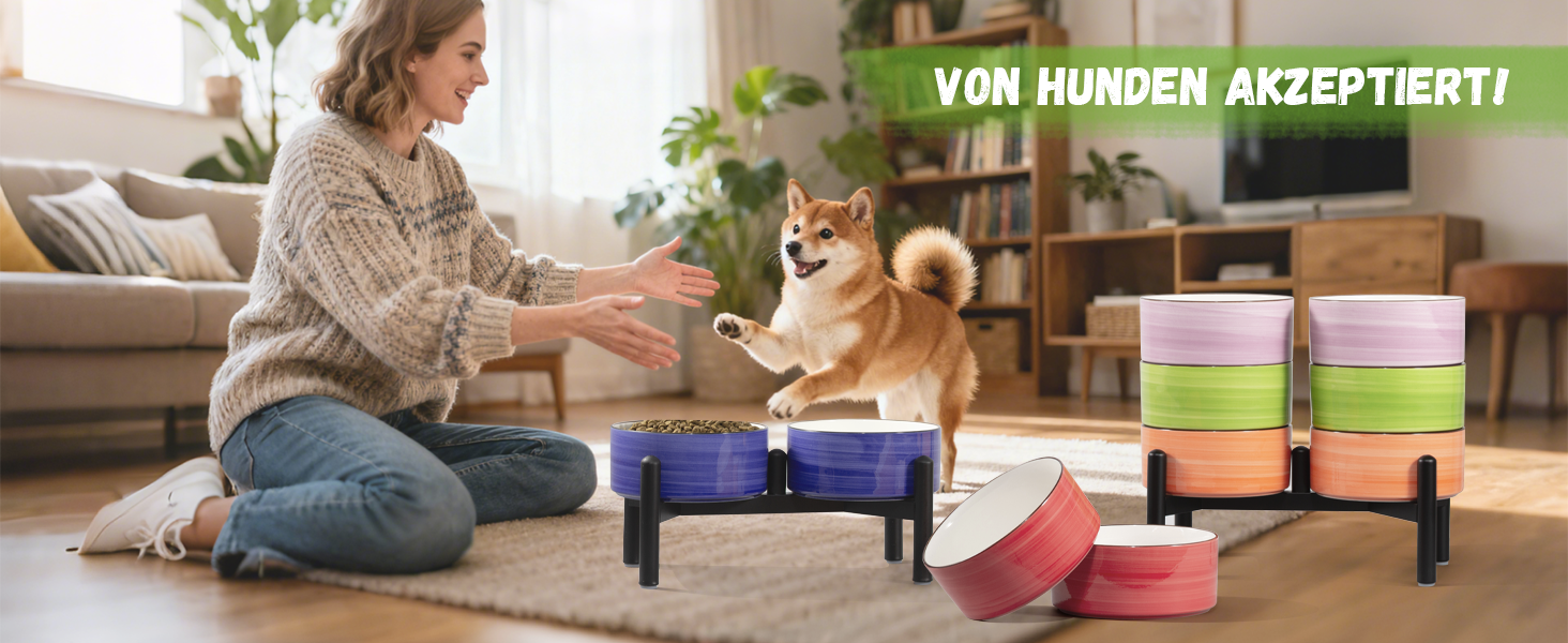 Керамічна годівниця для собак на підставці з нержавіючої сталі - подвійна годівниця для маленьких та середніх собак, антиковзаюча, для корму та води, 350г/660мл, 15см, блакитна