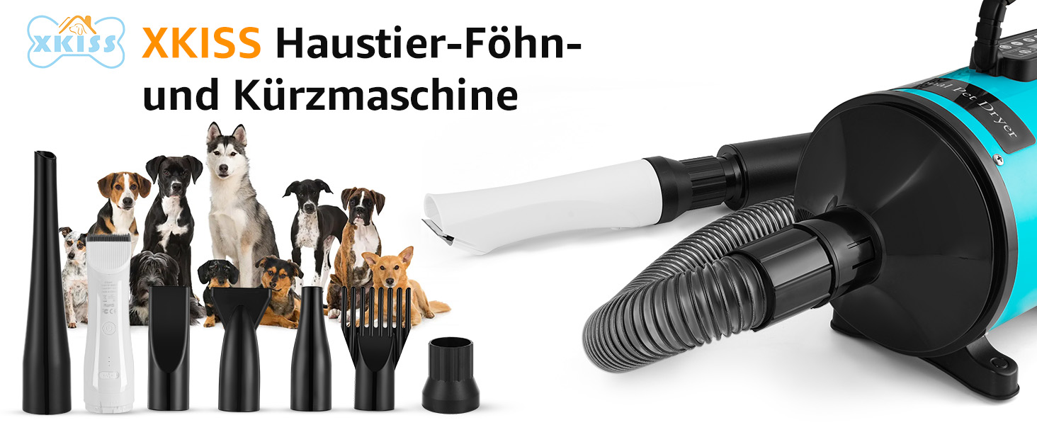 XKISS 2800W Професійний набір для догляду за тваринами 6 в 1: фен, машинка для стрижки шерсті, пилосос для шерсті