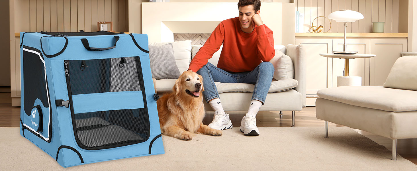 Складана переносна переносна коробка для собак Snagle Paw, стабільна переноска для заднього сидіння автомобіля з підголовником, металевий каркас, переноска для подорожей для середніх/великих собак, переноска з сітчастими дверцятами та м'якою оббивкою (68см x 60см x 63см)