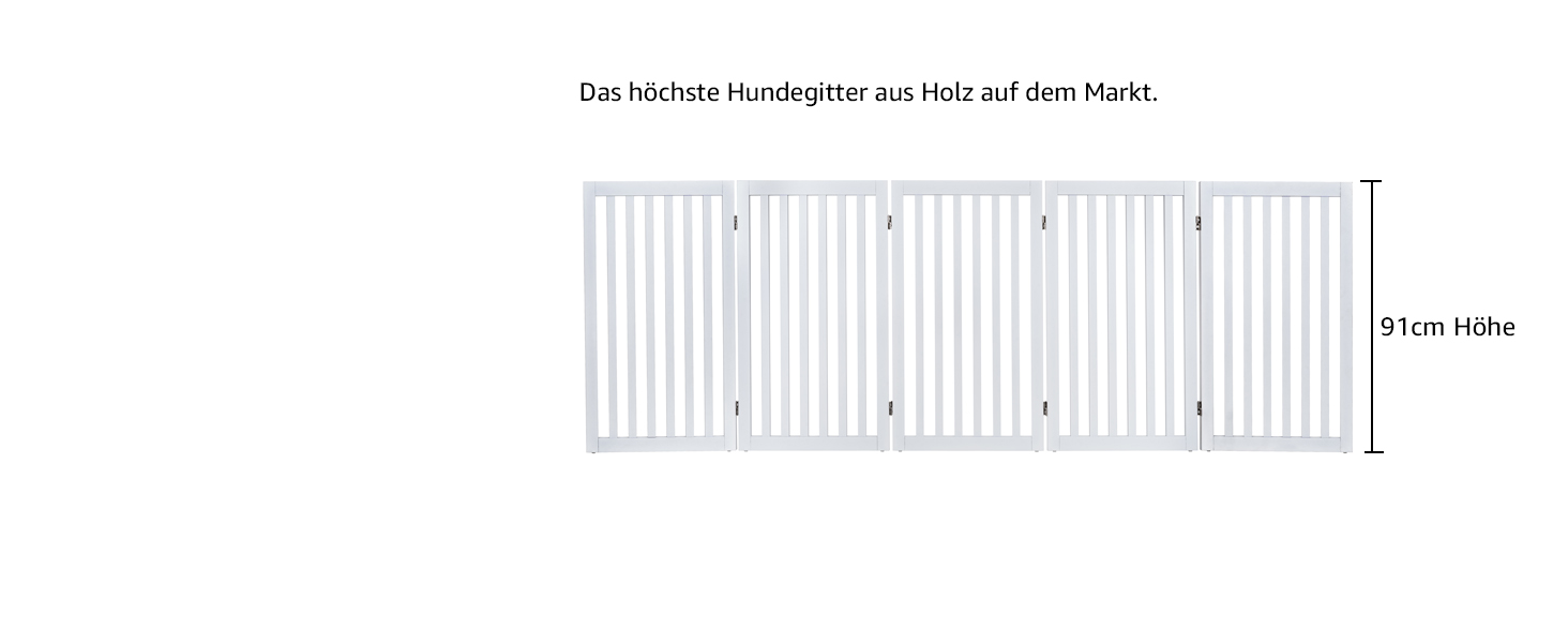 Захисне бар'єр для собак Unipaws: дерев'яне, без свердління, розкладне, для дому, 61 см, білий (5 елементів, 254 x 91 см)