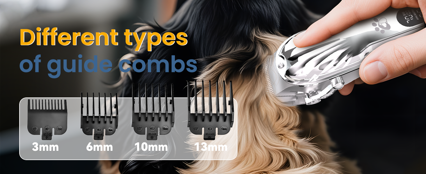 Професійна машинка для стрижки собак з товстим хутром, бездротова з LED-дисплеєм, тиха, акумуляторна, триммер для собак з набором для догляду за кігтями (срібна)