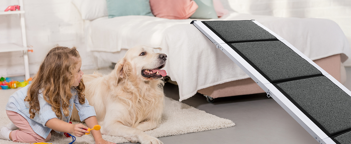 Рампа для собак DAISTERN від BSWAY, 170 x 44 см, складана, з м'яким килимом, алюмінієвий каркас з порошковим покриттям, для собак середніх та великих порід