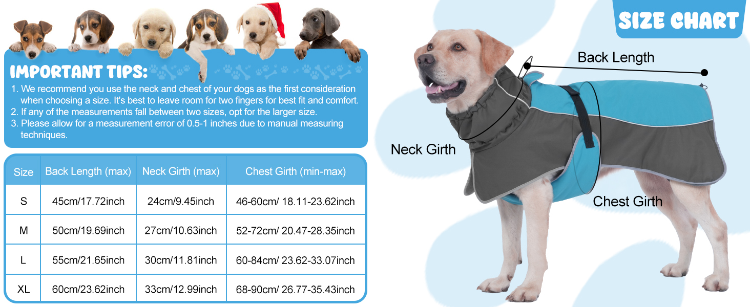 Водонепроникна куртка для собак, світловідбиваюча, вітронепроникна, тепла зимова куртка з м'яким флісовим підкладкою для маленьких та великих собак, для активного відпочинку на природі, кемпінгу та походів у холодну погоду, блакитна, XL (довжина спини: 60 см)