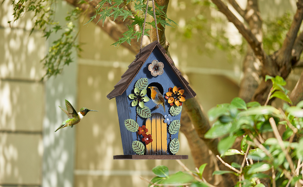 Дерев'яний будиночок для птахів JAZUIHA - годівниця для диких птахів, садовий декор, 40 мм отвір