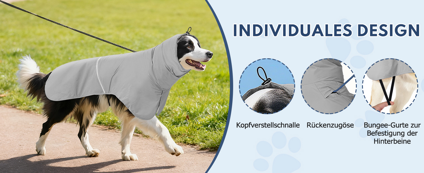 Водонепроникний дощовик для собак з світловідбиваючими смугами та отвором для повідка - дихаюча куртка для собак всіх розмірів, вітронепроникний та регульований (Сірий, L)