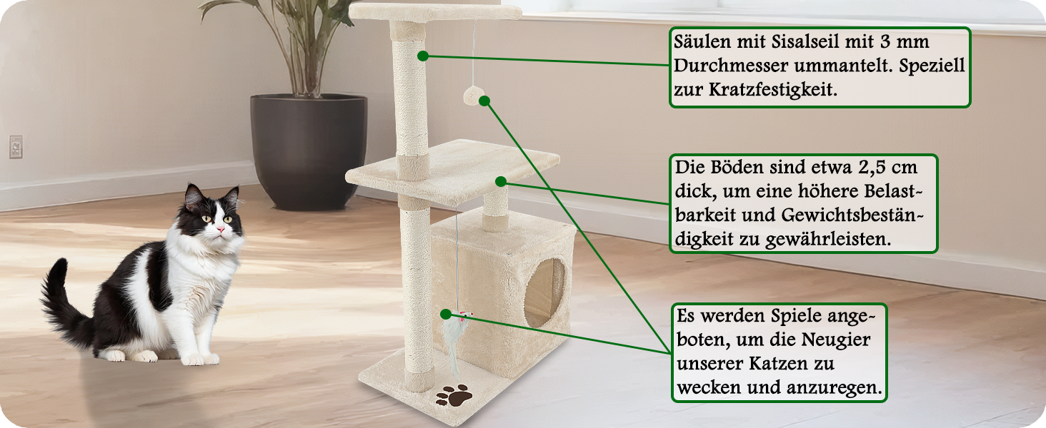 Дерев'яний комплекс для котів Beltom з огородженим будиночком, 85 см, бежевий