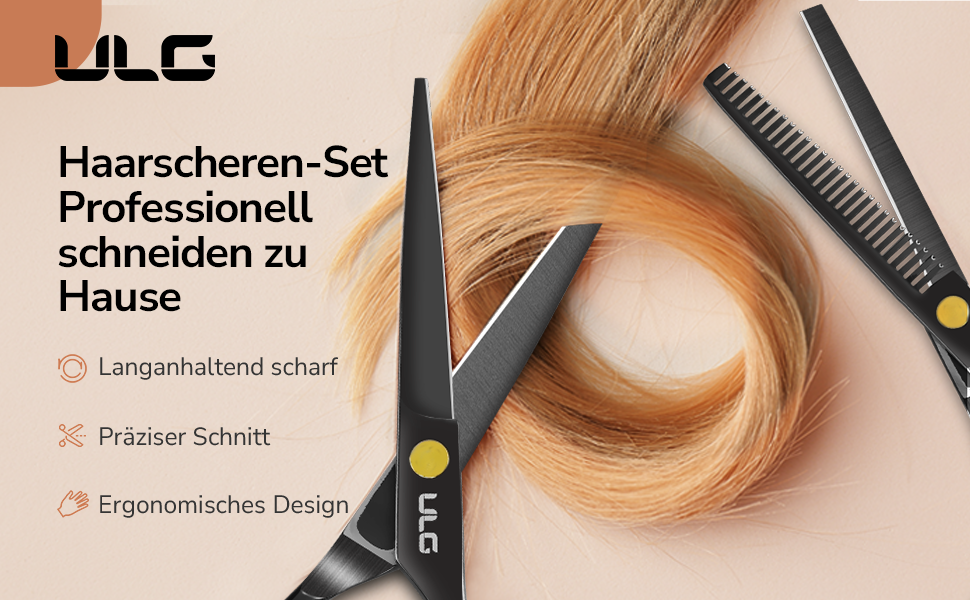 Професійний набір для стрижки волосся ULG - професійні барберські ножиці 16,5 см з японської нержавіючої сталі, витончуюча ножиця, гребінець, затискачі та етилуі - для чоловіків, жінок, дітей, чорний