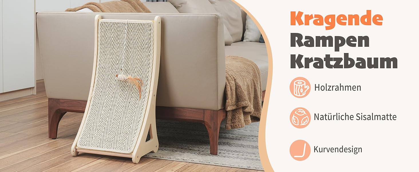 Котячий кігтеточка PETKARAY, L-подібний, з сизалю, з іграшкою мишкою, захист меблів, 25,6 дюймів