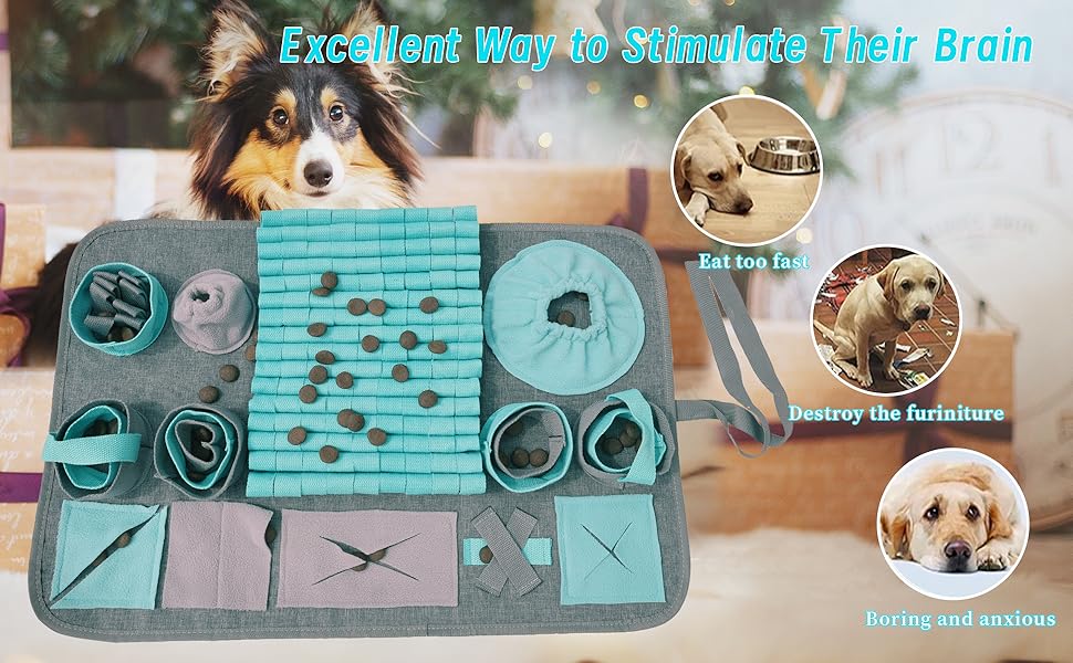 Килимок для собак SchnüFfelteppich, миючий, для тренувань, годівлі, нюховий тренінг, проти нудьги, для цуценят (66 x 42 см), блакитний