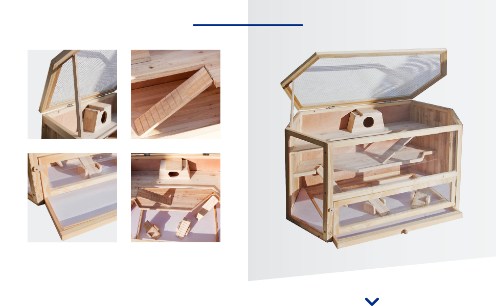 Клітка для тварин Wiltec 3-ярусна, 600x400x800 мм, дерев'яна, з відкидним дахом та оглядовим вікном, для мишей, хом'яків (116x60x59 см)