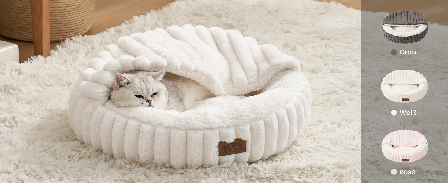 Зимове ліжко для котів з ковдрою, м'яке ліжко-подушка для собак та котів, тепла затишна печеринка з підтримкою голови та шиї, штучне хутро, можна прати, 50x50x15 см, сірий колір