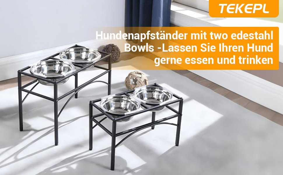 Підставка для мисок для собак TEKEPL - 2 миски з нержавіючої сталі, стійка, антиковзаюча, для води та корму (M)