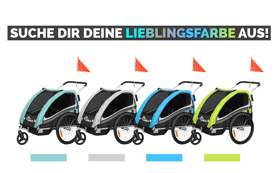 SAMAX Fahrradanhänger Jogger 2in1: Дитячий велопричіп-коляска 2в1, 360° обертання, для 2 дітей - Black Edition Turquoise