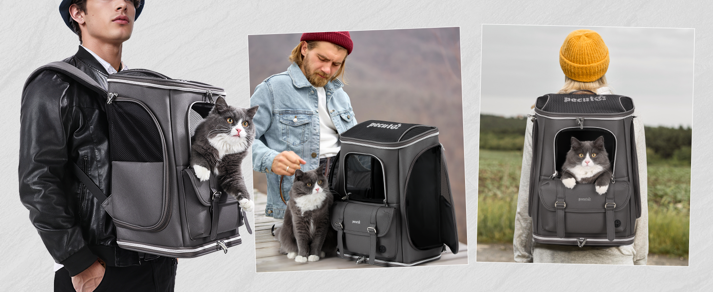 Рюкзак для котів і собак Pecute, складний, дихаючий, з сіткою, PU, для тварин до 6 кг, сірий, для подорожей, прогулянок, кемпінгу