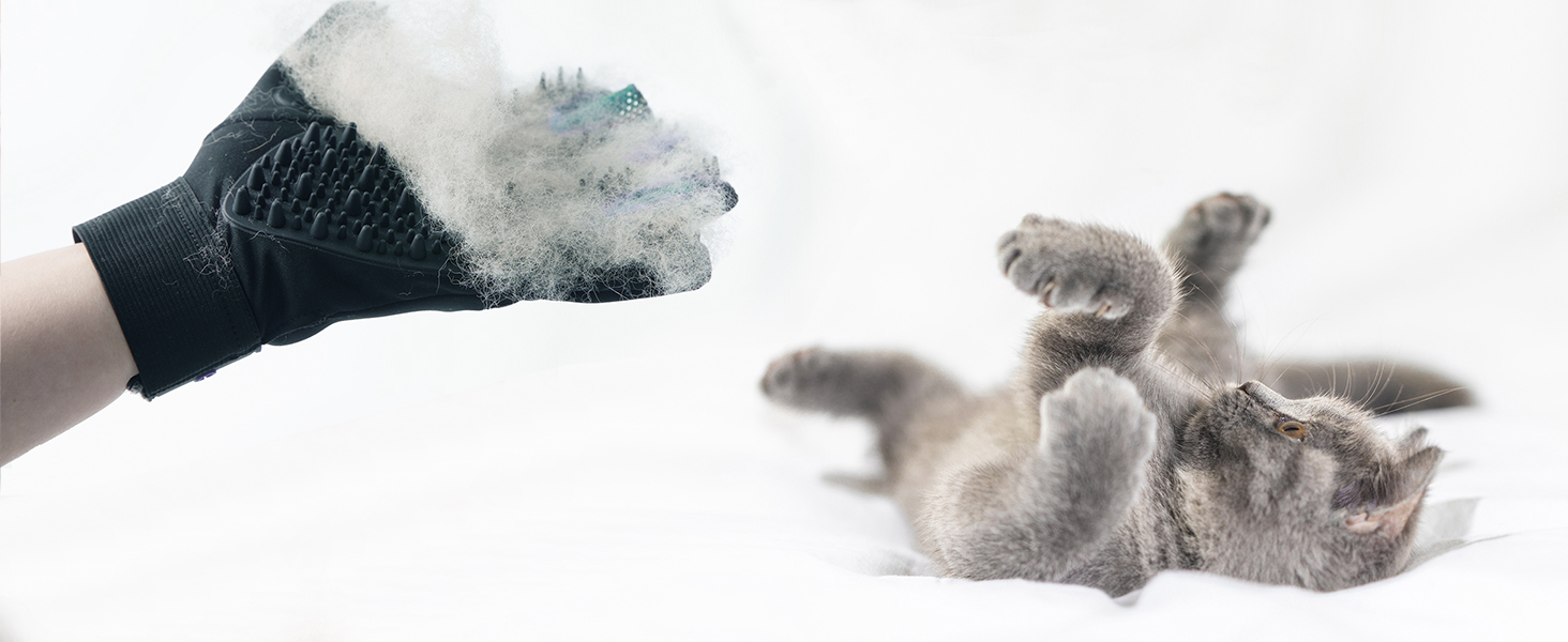 Рукавички для догляду за шерстю COOLJOB, рукавички-щітка для миття тварин, делікатна рукавичка з функцією видалення ковтунів, рукавички для видалення шерсті котів, собак, коней, кроликів (розмір M-L)