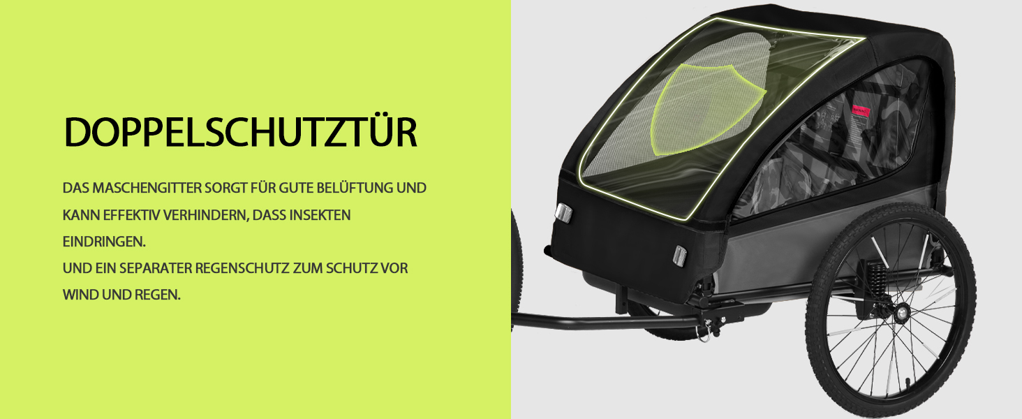 Дитячий велопричіп 2в1 з функцією коляски та бігуна, амортизація, регульована ручка-штовхач та гальма, для 1-2 дітей, до 40 кг, чорний