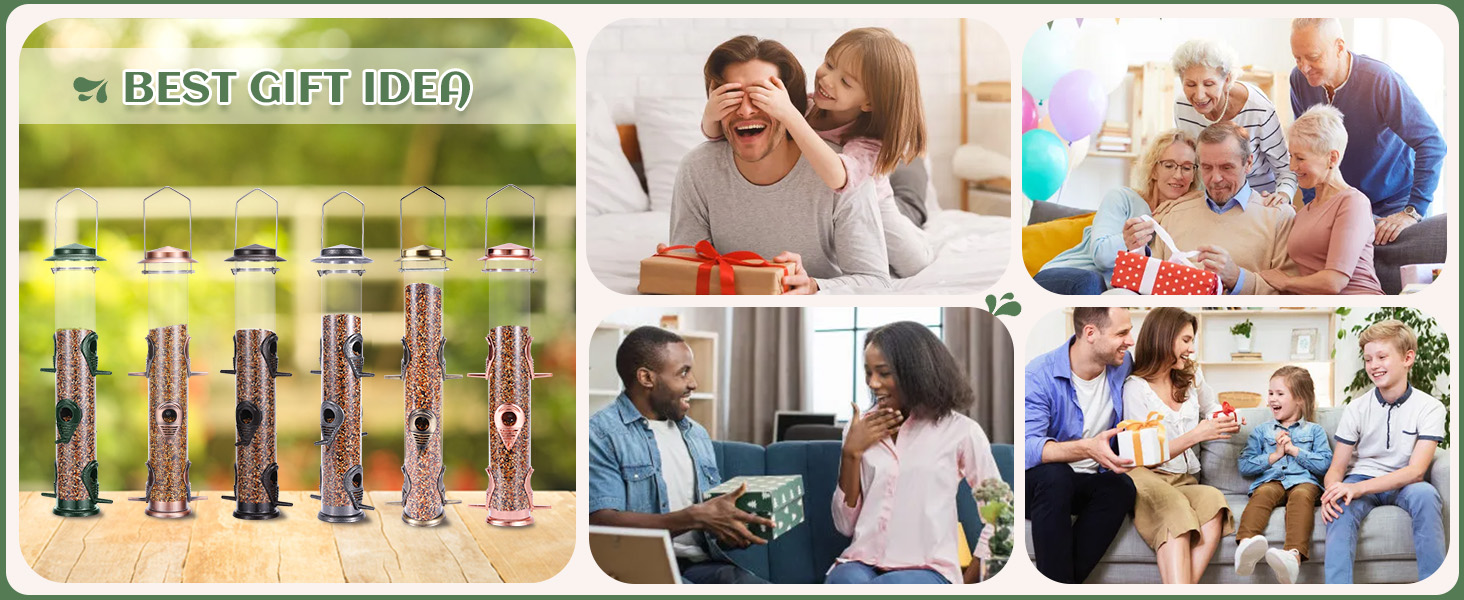 Годівниця для птахів Mixxidea з металевої труби для вулиці, 6 портів, підвісна годівниця для диких птахів